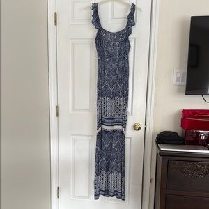 Elegant Blue Patterned Maxi Dress